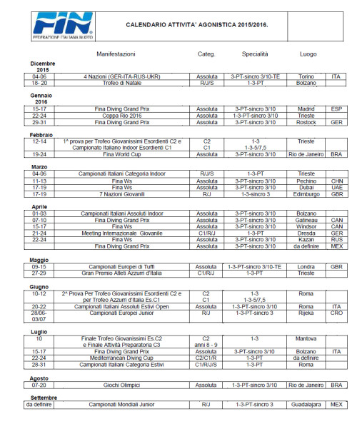 CALENDARIO GARE 2015 2016