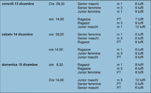 Programma gare trofeo di Natale 2013 tuffi